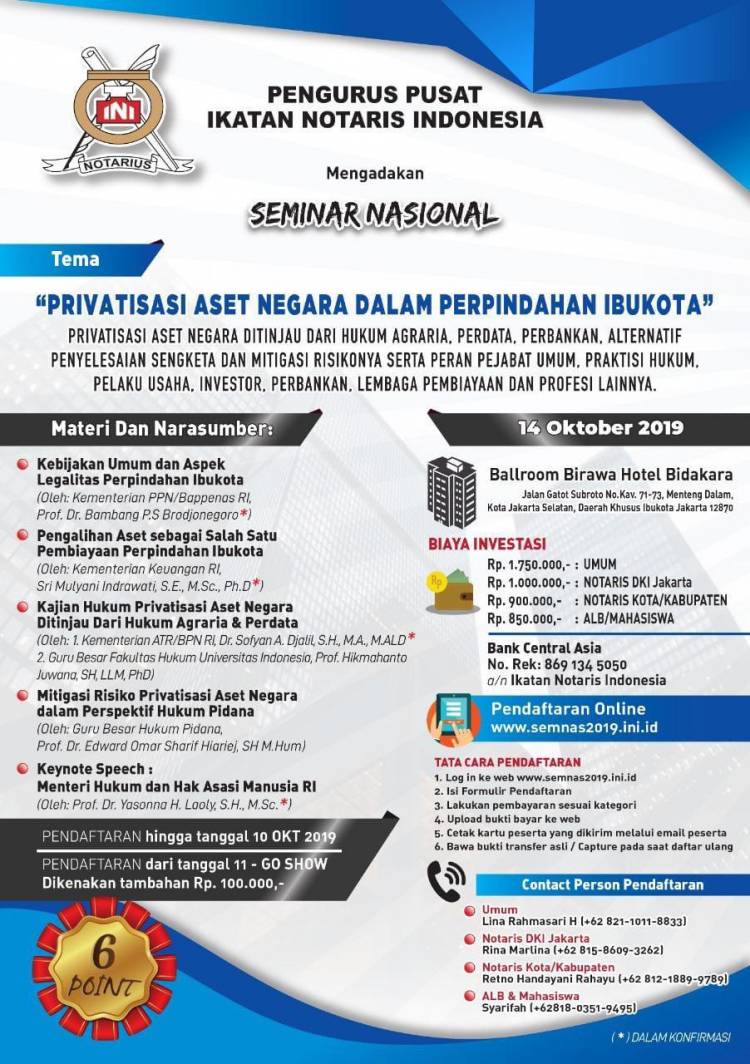 Seminar Nasional : “PRIVATISASI ASET NEGARA DALAM PERPINDAHAN IBUKOTA”