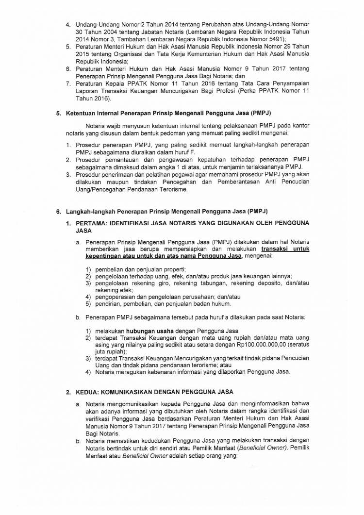 SE No. AHU.UM.01.01-1232 Tentang Panduan Penerapan Prinsip Mengenali  Pengguna Jasa Bagi Notaris