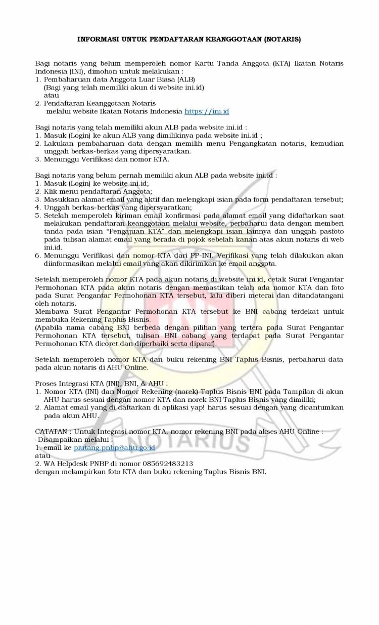 INFORMASI PENDAFTARAN KEANGGOTAAN (NOTARIS)