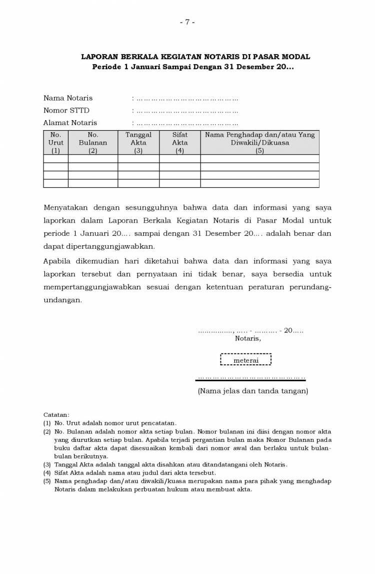 Laporan Berkala Kegiatan Notaris Yang Terdaftar di OJK