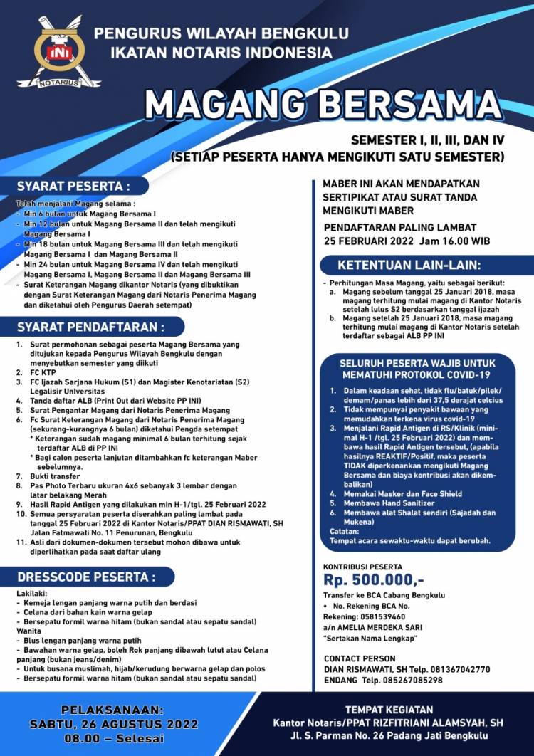 MAGANG BERSAMA - PENGURUS WILAYAH BENGKULU IKATAN NOTARIS INDONESIA