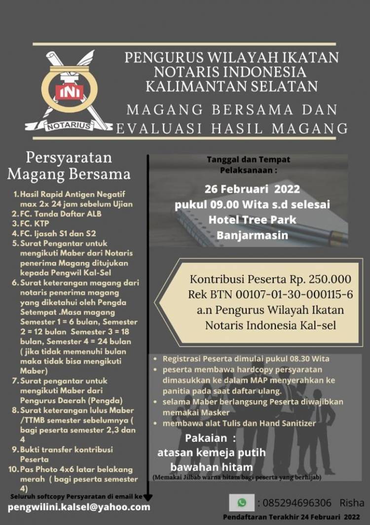 MAGANG BERSAMA - PENGURUS WILAYAH KALIMANTAN SELATAN IKATAN NOTARIS INDONESIA