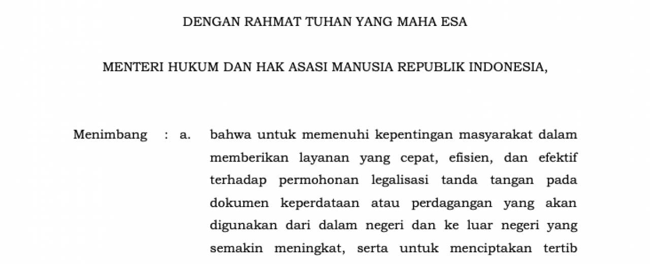 Peraturan Menteri Hukum dan Hak Asasi Manusia Nomor 19 Tahun 2020 Tentang Layanan Legalisasi Tanda Tangan Pejabat Pada Dokumen Di Kementerian Hukum Dan Hak Asasi Manusia
