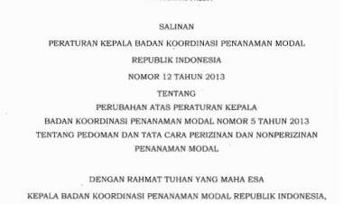 Perka 12 Tahun 2013 tentang perubahan Perka 5 thn 2013