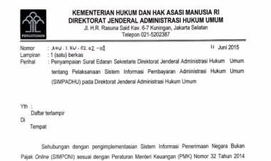 Surat Edaran Sekretaris Dirjen AHU Tentang Pelaksanaan SIMPADHU pada Direktorat Jenderal AHU