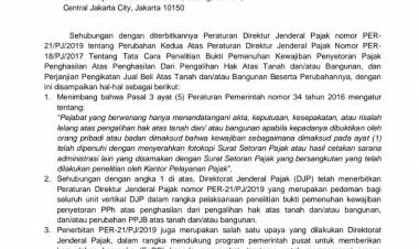 Pemberitahuan Penerbitan Peraturan Direktur Jenderal Pajak nomor PER21/PJ/2019 dan Implementasi Aplikasi e-PHTB