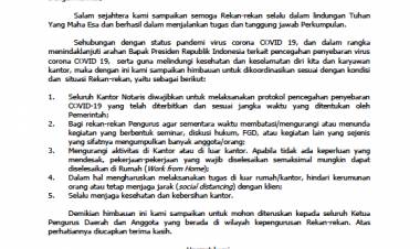Pengumuman Pengurus Pusat Ikatan Notaris Indonesia Perihal Himbauan Pencegahan COVID-19