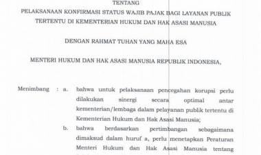 Peraturan Menteri Hukum dan HAM Nomor 13 Tahun 2020 Tentang Pelaksanaan Konfirmasi Status Wajib Pajak Bagi Layanan Publik Tertentu Di Kementerian Hukum Dan Hak Asasi Manusia