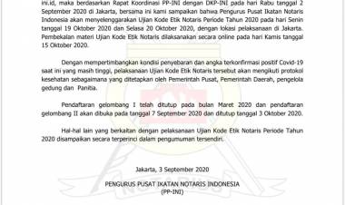 Pengumuman Ujian Kode Etik Notaris 2020