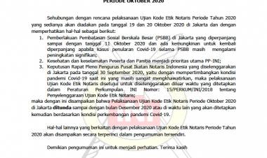 Pengumuman Penundaan Pelaksanaan Ujian Kode Etik Oktober 2020