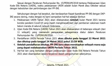 RENCANA PELAKSANAAN UJIAN KODE ETIK NOTARIS PERIODE TAHUN 2021