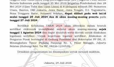 Pengumuman Hasil Ujian Kode Etik Notaris Periode Tahun 2024 Pengurus Pusat Ikatan Notaris Indonesia (PP-INI)