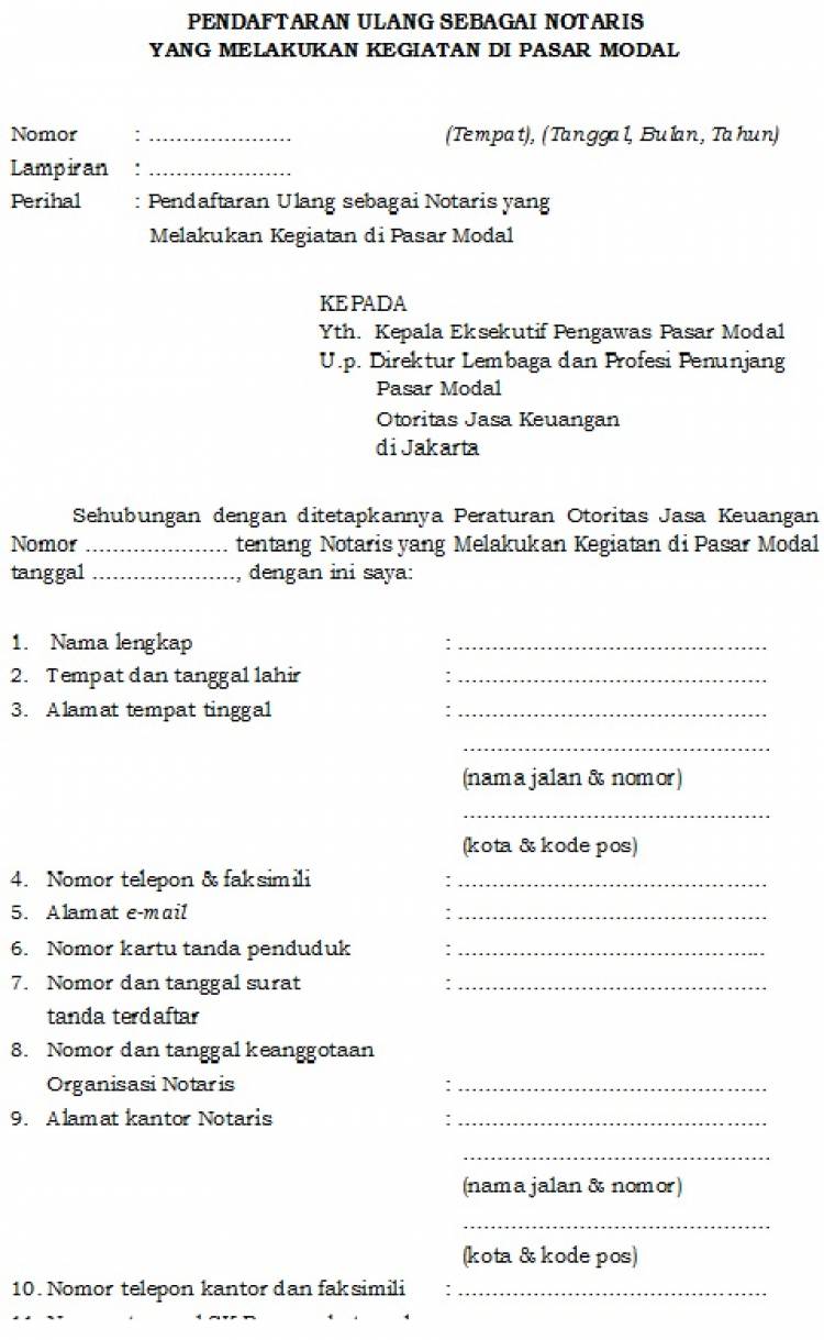 FORMULIR DAFTAR ULANG NOTARIS DI PASAR MODAL