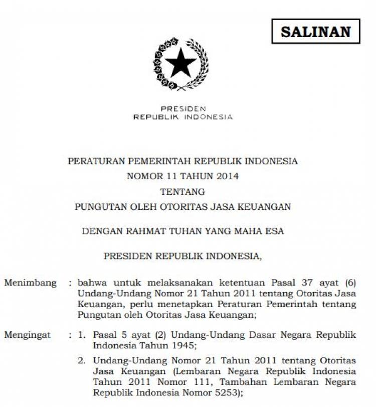 Peraturan Pemerintah No. 11 Tahun 2014 Tentang Pungutan Oleh Otoritas Jasa Keuangan