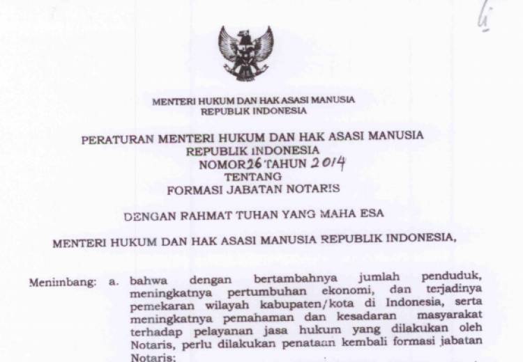 Permenkumham no 26 tahun 2014 Tentang Formasi Jabatan Notaris