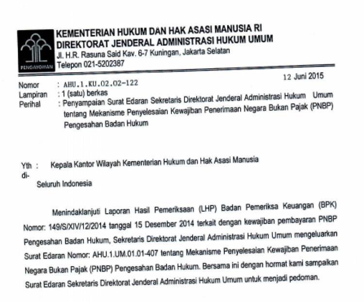 Surat Edaran Sekretaris Dirjen AHU_PNBP