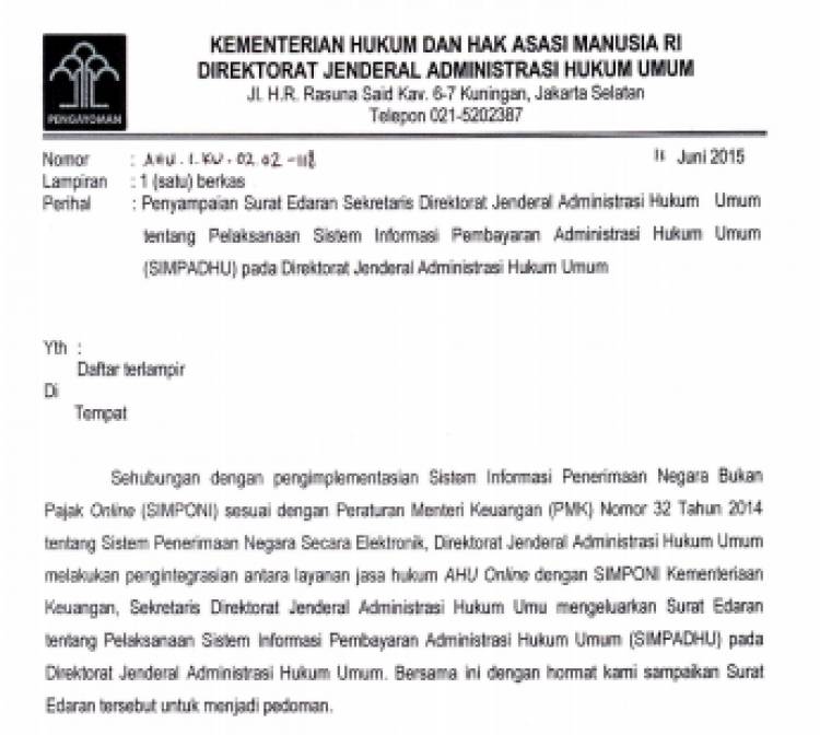 Surat Edaran Sekretaris Dirjen AHU_SIMPADHU