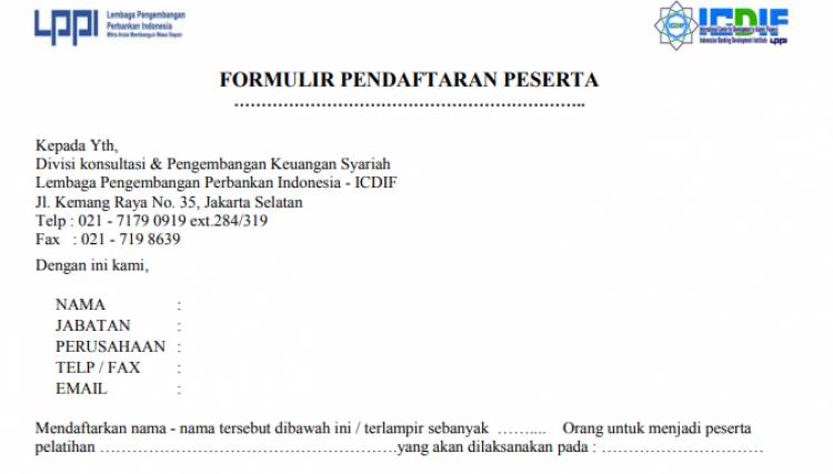 Download formulir pendaftaran peserta pelatihan ICDIF -LPPI