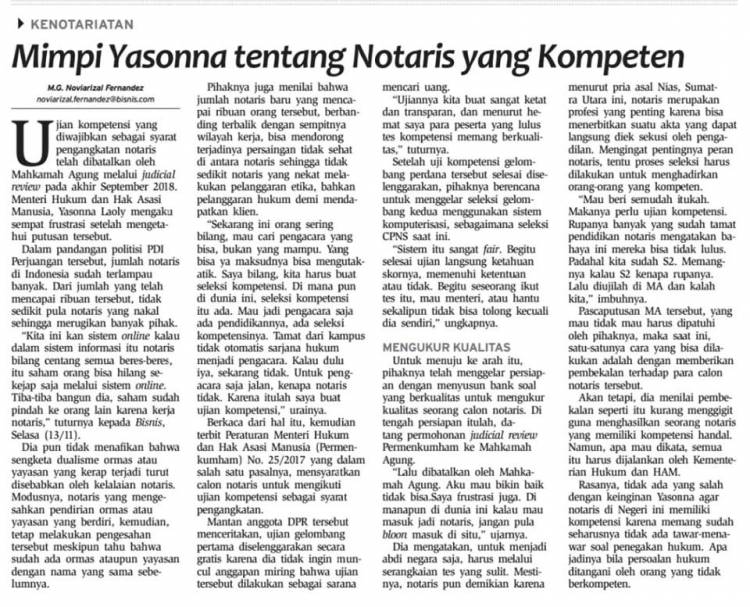 KENOTARIATAN : Mimpi Yasonna Tentang Notaris yang Kompeten