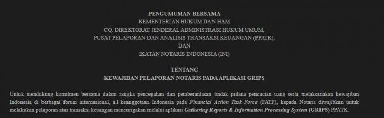 PENDAFTARAN APLIKASI GRIPS DI PPATK