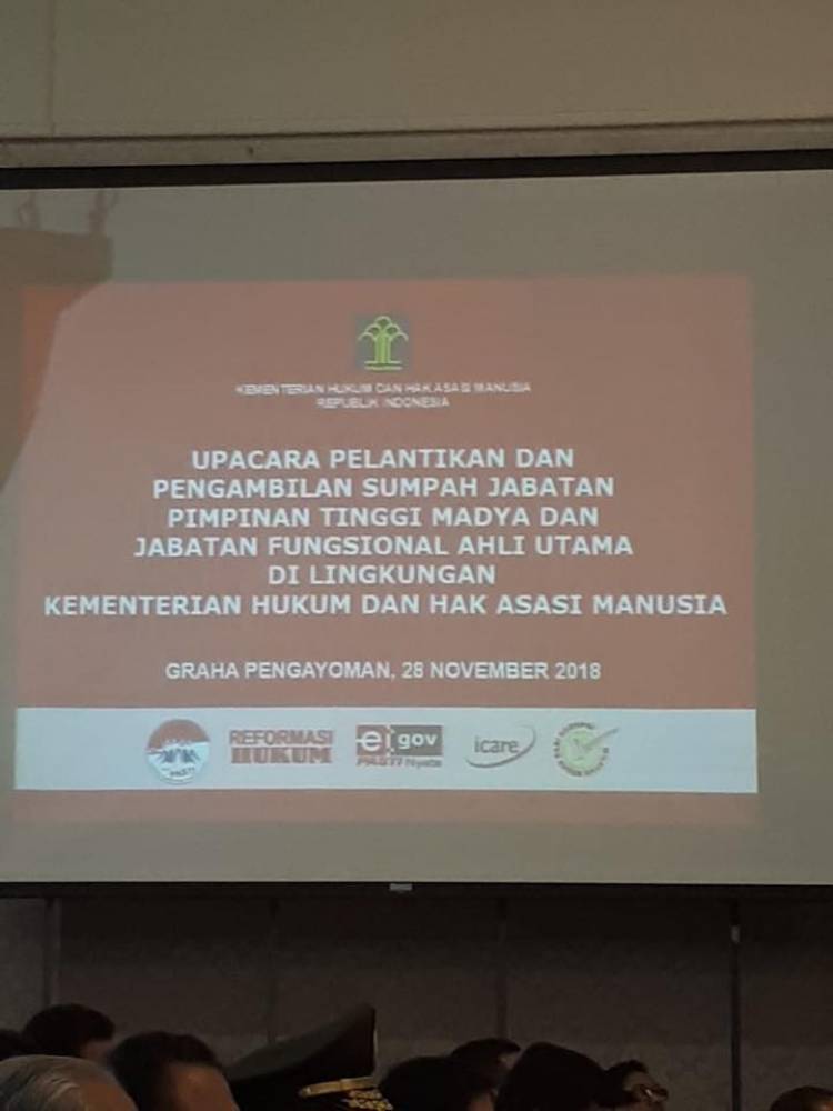Upacara Pelantikan & Pengambilan Sumpah Jabatan Pimpinan Tinggi Madya & Jabatan Fungsional Ahli Utama di Lingkungan Kemenkumham RI